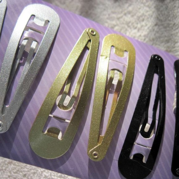 6 Goody Large Metallic Silver Gold Sparkly Black Metal Snap Hair Clips Contour - Picture 5 of 8